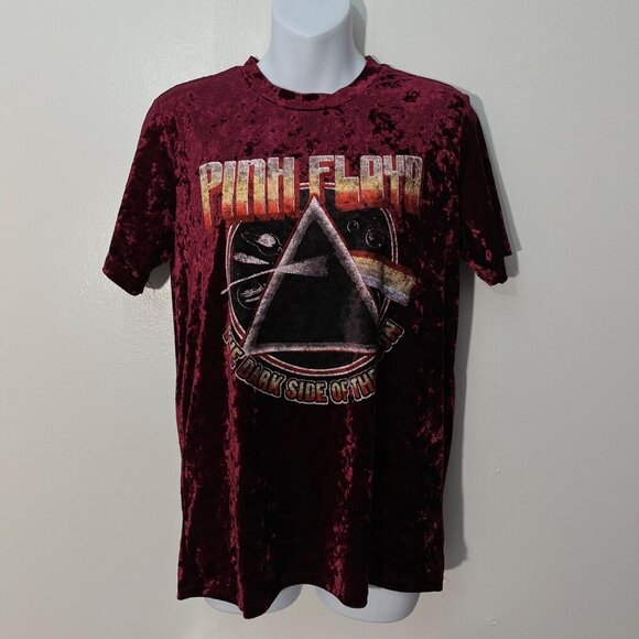 Pink Floyd Dark Side Of The Moon Red‎ Crushed Velvet T-SHIRT  M - Picture 1 of 4